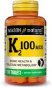 MASON NATURAL Vitamin K2 100 mcg with Calcium, Supports Bone, Heart & Muscle Health, 100 Tablets