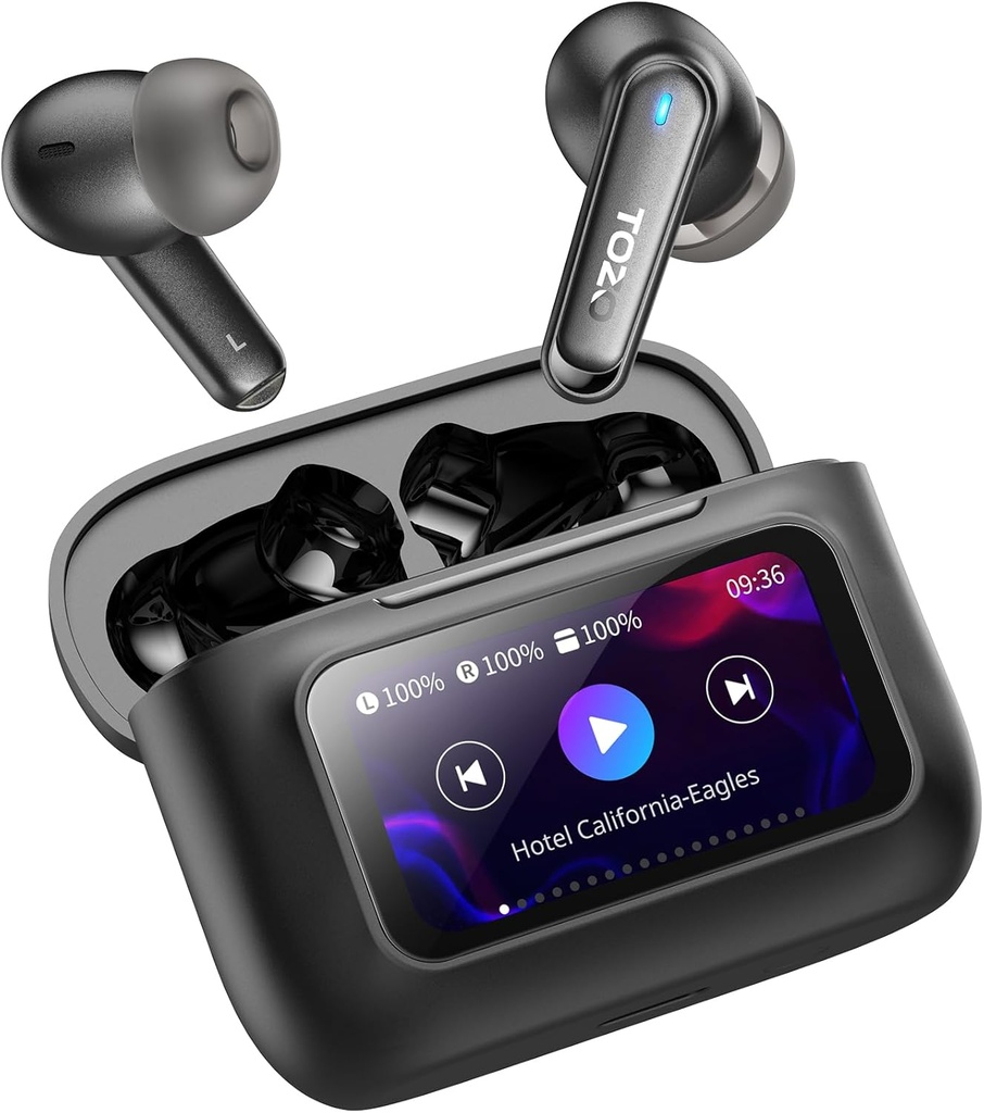 TOZO ColorPods Ασύρματα ακουστικά με οθόνη αφής Ενεργός θόρυβος Ακυρώνοντας τα αυτιά μπουμπούκια 4 Mics ENC Clear Call Deep Bass in Ear Bluetooth 5.4 Ακουστικά Μεγάλης διάρκειας αναπαραγωγής IPX6 Αδιάβροχα 32 EQs μέσω APP