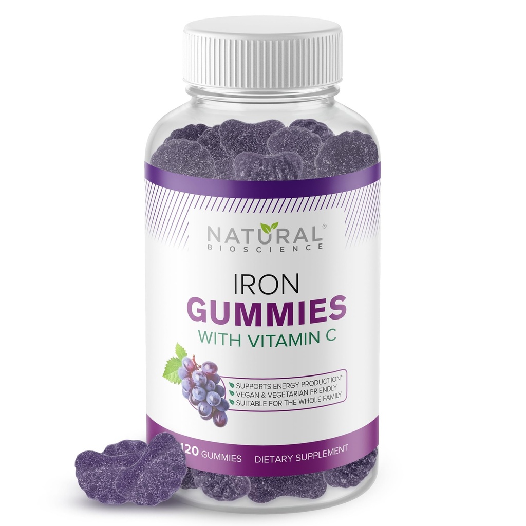 C vitamini ile Demir Gummies - Yetişkinler ve Çocuklar için Biremi Supplement, Red Blood Cell Support, Energy, Immune Function, Brain Health, Max Abxia, 120 Vegan Gummies