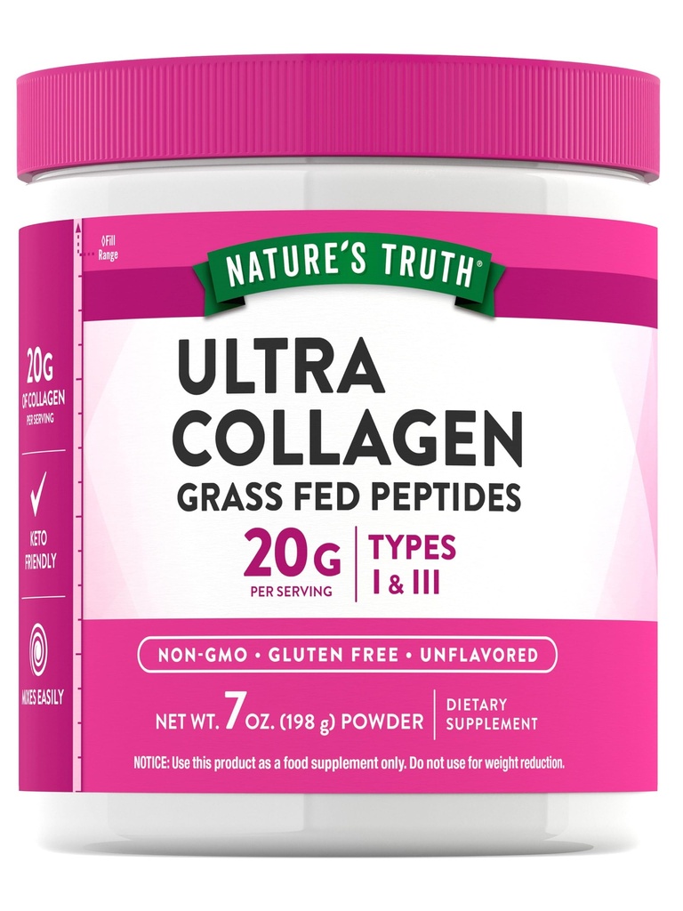 Nature's Truth Collagen Toz | 7 oz | Tip I ve III | Unflavored | Grass Peptides and Keto Friendly | Non-GMO & Gluten Free Supplement