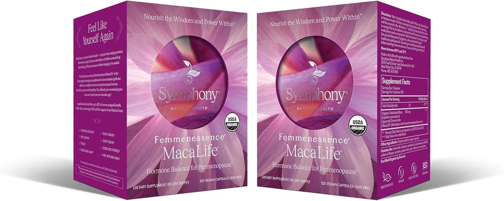 Femmenessence® MacaLife® – Clinically Proven Perimenopausal συμπλήρωμα για τη φυσική ισορροπία ορμονών, Symptom Relief, Heart & Mood Support, χωρίς προσθήκη ορμονών (240 κάψουλες, 120 ημέρες προσφοράς)