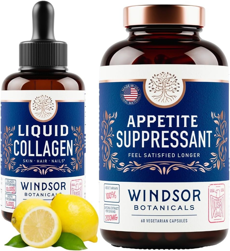 WINDSOR BOTANICALS Υγρό Κολλαγόνο και Ορεκτικό Καταπιεστικό Beauty and Wellness Bundle
