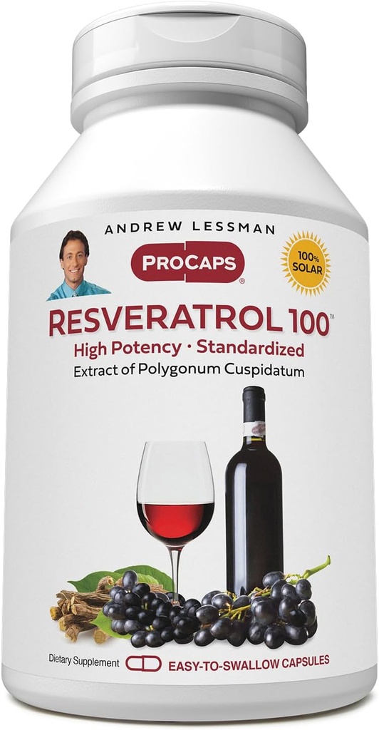 ANDREW LESSMAN Resveratrol-100 mg - 30 Capsules - Red Wine's Beneficial, Natural Occurring Anti-oksi, Without Alkol. Katkı Ücretsiz