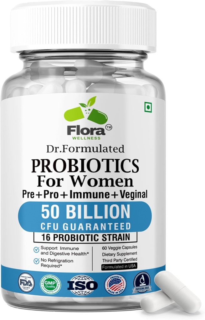 Kadınlar için Probiyotikler - 50 Milyar CFU, 16 Strains, Kadınlar için Organik Prebiyotikler ve Probiyotikler (Eurofins Lab Tested) - Digestive, Vaginal, Immune & Urinary Health - 2 Ay Supply - 60 Capsules