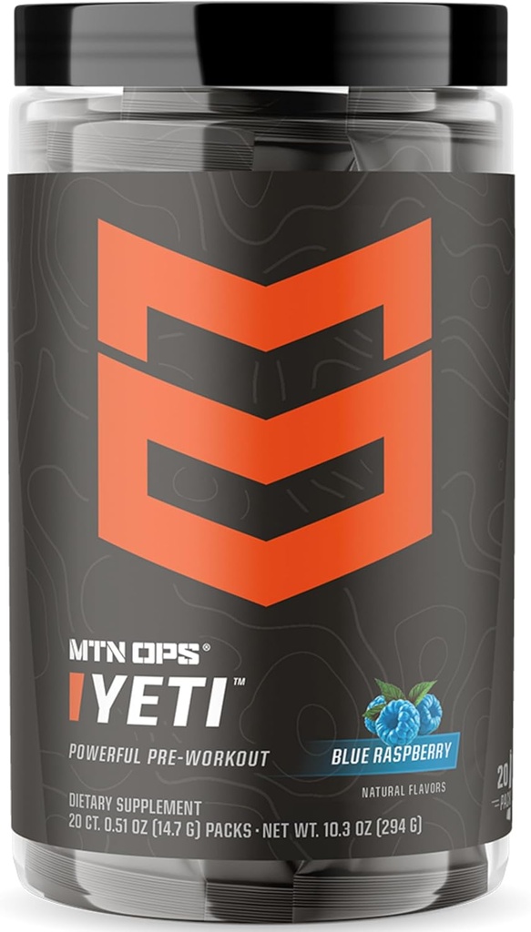 MTN OPS Stilli Trail Packs Pre-Workout Toz Enerji Kreatine, 100 mg Caffeine & BCAAs with Beta Alanine, 20 Tek Hizmet, Blue Raspberry