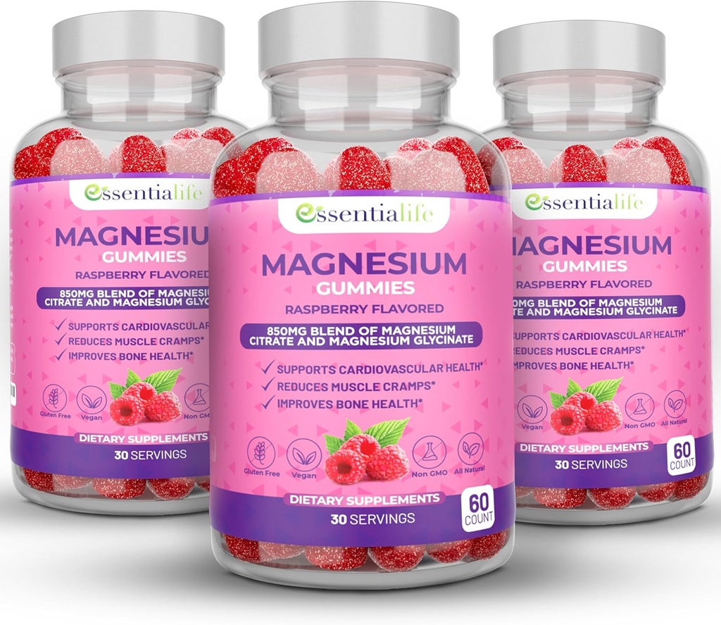 Magnesium Gummies 3 συσκευασίες Essentife 100mg ανά υπηρεσία - Μείγμα του μαγνησίου Κιτρικό & Μαγνήσιο Γλυκινικό - Υποστηρίζει Digestion - Μείνετε ήρεμοι & ξυπνώντας Ενεργοποιείται με συμπληρώματα μαγνησίου για ύπνο