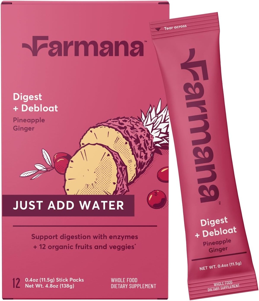 Debloating and Daily Digestion Drink Mix – Anti-Bloating and Gut Health Supplement with Digestive Enzymes, Prebiotics, and Organic Superfoods – Detox and Debloat - Pineapple Ginger Flavor