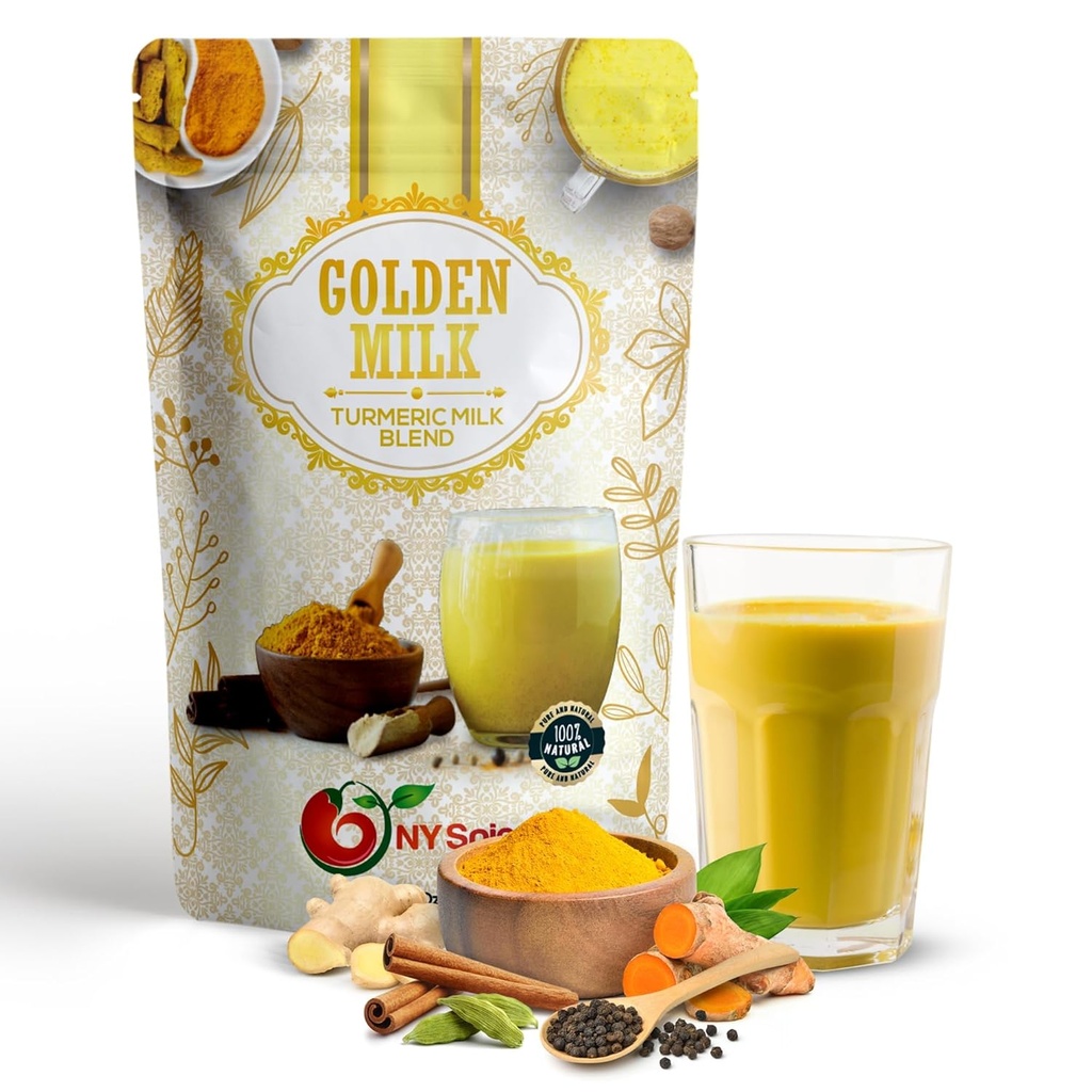 NY SPICE SHOP Golden Milk Superfood Powder – 1 Pound Instant Latte Mix Superfood with Turmeric - Superfood Blend of Turmeric, Cinnamon, Ginger, Black Pepper, Nutmeg, Green Cardamom