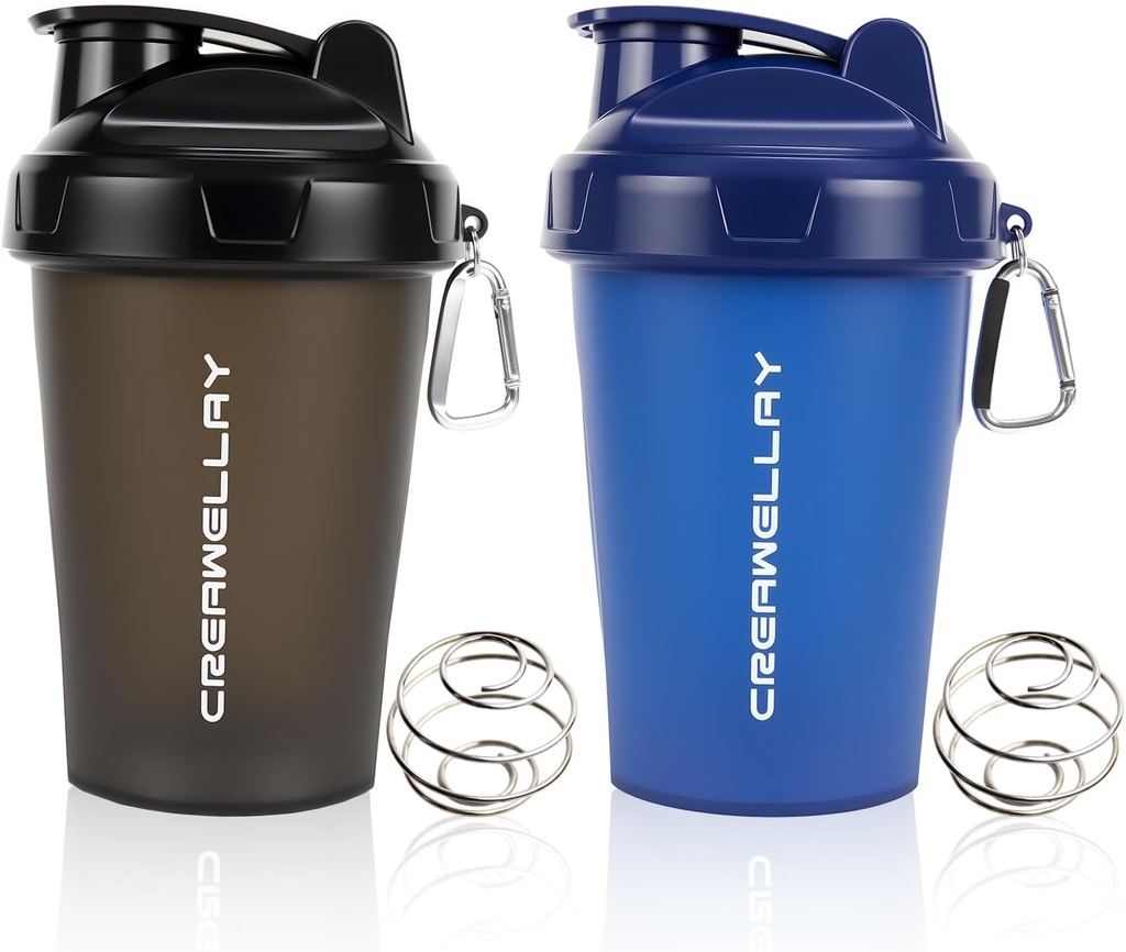 Protein Mixes için 2 Pack Shaker Şişeler, 17 oz Küçük Protein Shaker Şişe, İşout için Parlatıcı Topla, Ted-Free & Dishwasher Güvenli (Black, Blue)