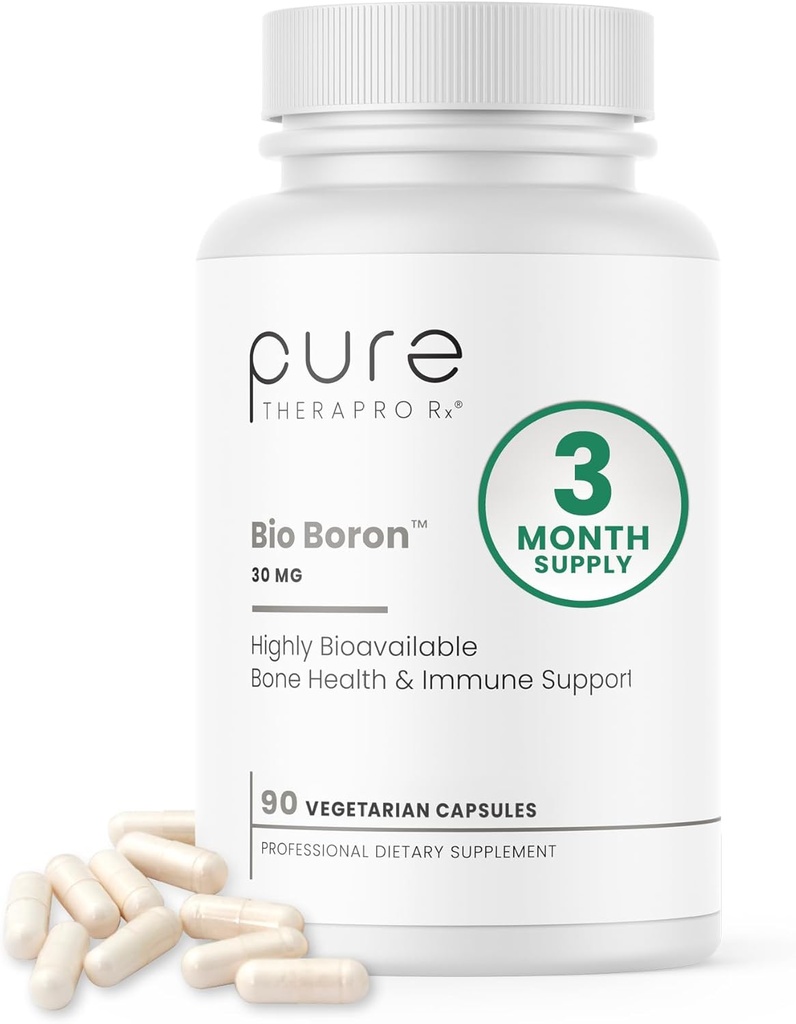 Pure TheraPro Rx Bio Boron, 30mg/Capsule, 90 Capsules, Bororganic Glycine Boron Supplements for Men & Women, Vegan Mineral Supplements for Bones, Cardiovascular Function & Immunity Support
