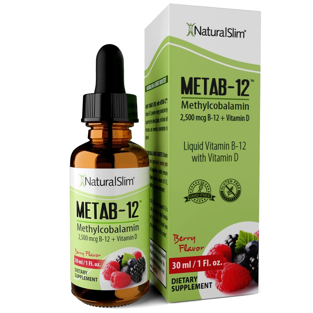 DoğalSlim Sıvı B12 Vitamin D ile Vitaminler - Metab-12 Torchcobalamin 2500 mcg B12 Metabolism, Enerji ve Immune Desteği - Berry Flavor 1 fl oz