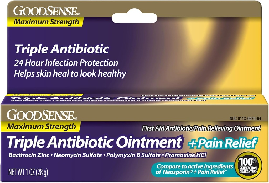 GoodSense maximum Strength Triple Antibiyotik Ointment artı Pain Relief - Soothes Painful Cuts, Yararlar ve Burns, Enfeksiyonları Önleme, İlk Yardım Antibiyotik, Dış Analgesic, 1 ozment