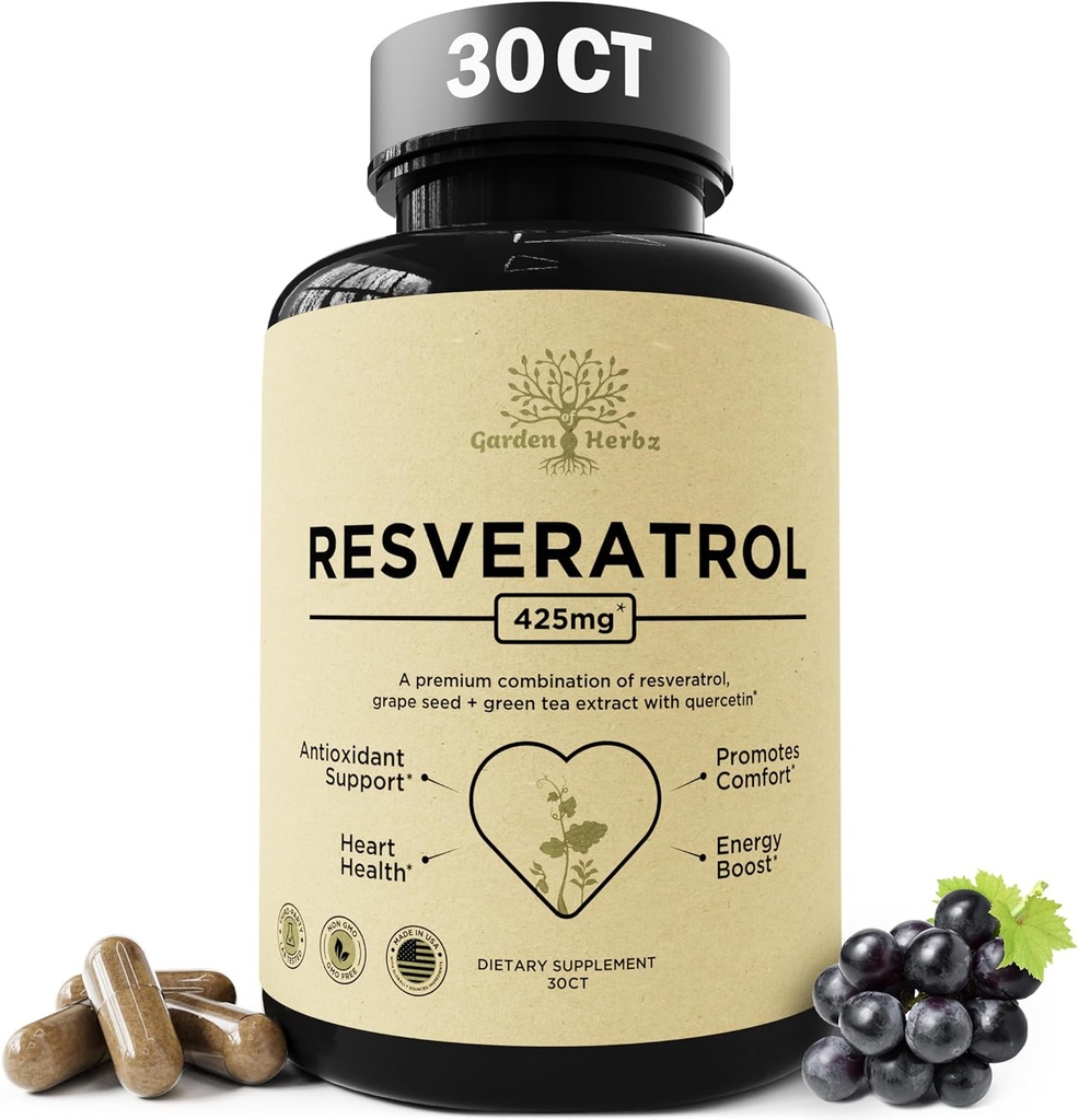 Quercetin & Resveratrol Supplement with Grape Tohum - 425 mg Herbal Antioksi ve Wellness Desteği - General Health için 30Ctt