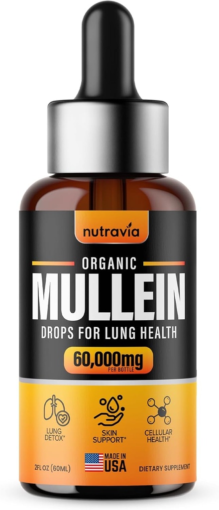 Drops Mullein Για Πνεύμονες - Επιπλέον δύναμη Βιολογικό Mullein Leaf εκχύλισμα Βάμμα για την υγεία του πνεύμονα, Detox, ανοσοποιητική και αναπνευστική υποστήριξη Καλύτερη φόρμουλα πνεύμονα, Made in USA, Mullin συμπλήρωμα σταγόνες (2oz)