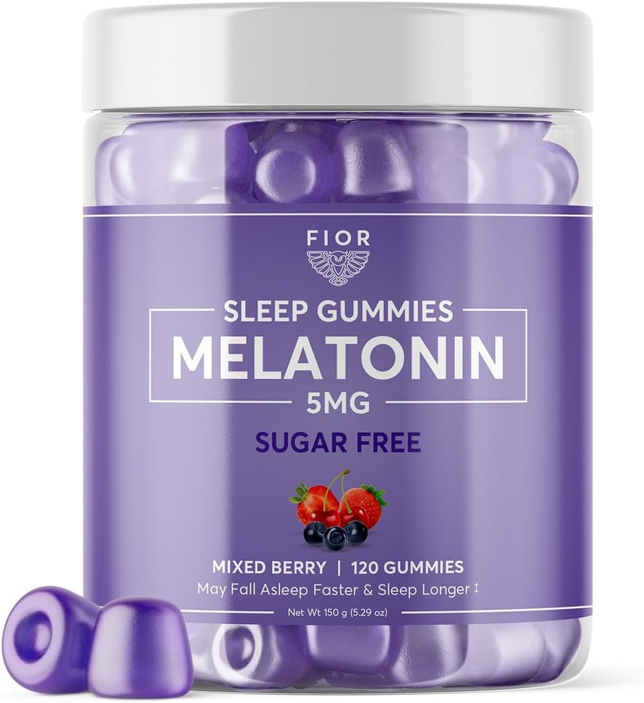 FIOR Sugar Free 120-Count Sleep Aid & Calm Gummies, Melatonin Gummies Sleep Aids for Adults & Kids. Gummy Vitamins for Sleep. Adults & Kids Melatonin & L-Theanine Gummies Natural Herbal Sleep Aid.