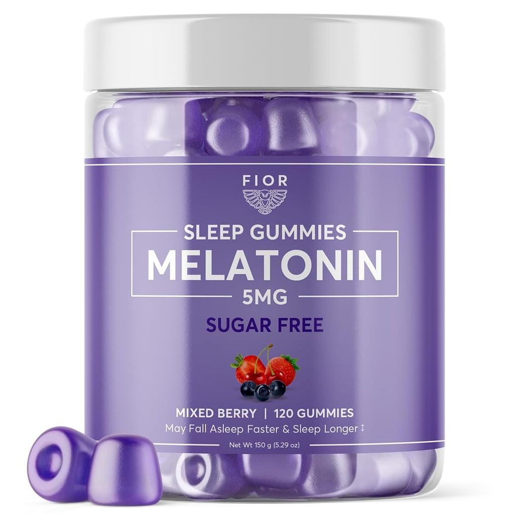FIOR Sugar Free 120-Count Sleep Aid & Calm Gummies, Melatonin Gummies Sleep Aids for Yetişkinler & Kids. Uyku için mumya Vitaminleri. Yetişkinler ve Çocuklar Melatonin & L-Theanine Gummies Natural Herbal Sleep Aid.