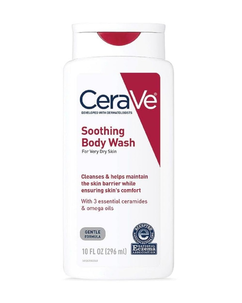 CeraVe Καταπραϋντικό Πλύσιμο Σώματος για Ξηρό Δέρμα, Λάδι Ντους για Ευαίσθητο, Ξηρό, Ίτσι, και Eczema-Prone Δέρμα, Αρωματικό Χωρίς & Paraben Δωρεάν & Sulfate, 10 oz