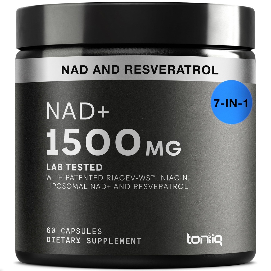 Toniiq NAD+ Supplement 1500 mg - Ultra High Strength NAD Supplement with Klinik olarak Studied Materialss with Patented RiaGev-WSTM, Resveratrol ve Niacin - 60 Capsules