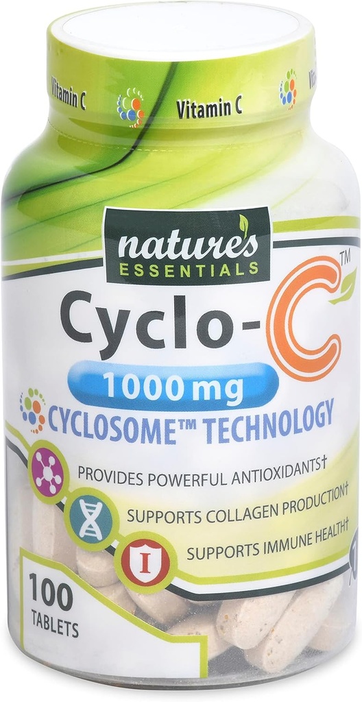 NATURE'S ESSENTIALS Liposomal Vitamin C | Cyclo-C 1000 mg | Bioflavonoids + Cyclodextrin maksimum Aborps Formula | 3 Ay Supply | Non-GMO | Gluten-Free | Vegetarian | (100)
