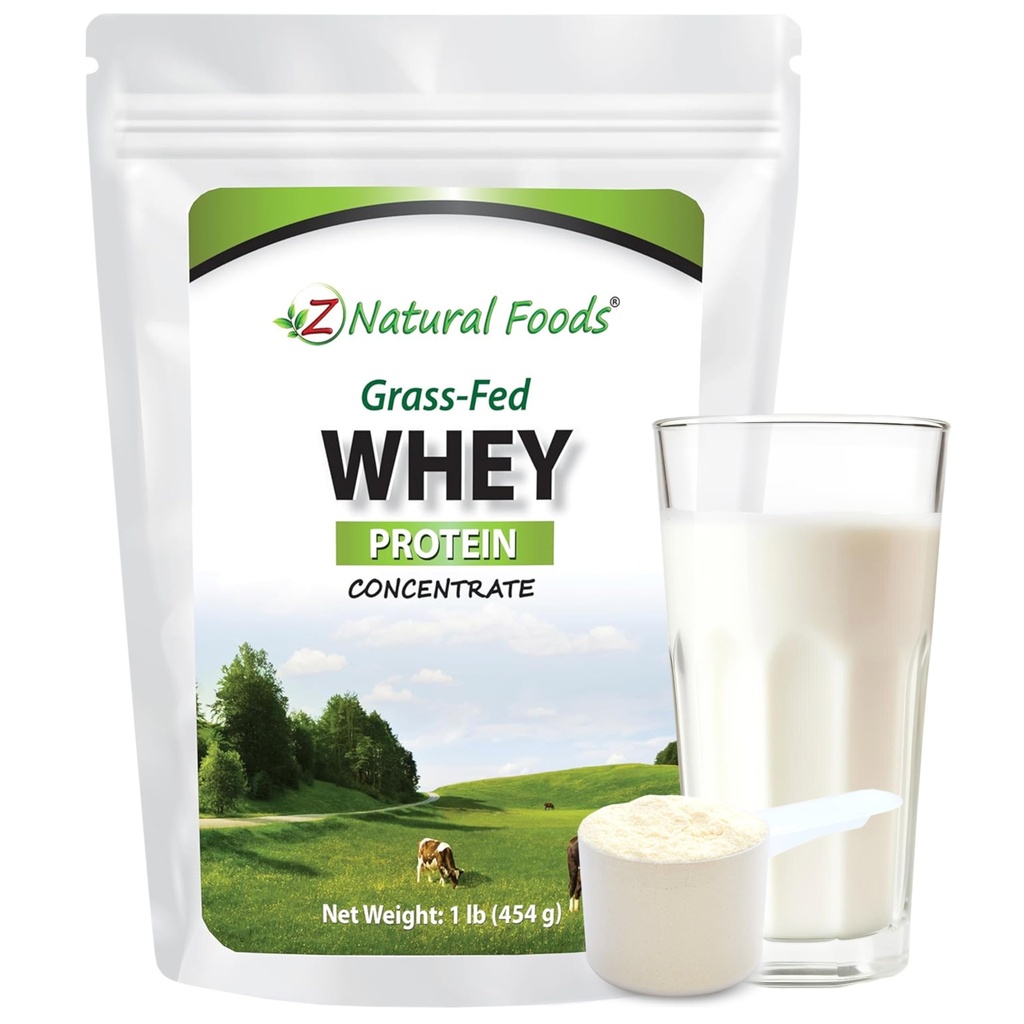 Z Natural Foods Grass-Fed Whey Protein Yoğunluğu - Yeni Zelanda'dan Temiz Whey Protein Tozu - Beslenme ve Fitness için Temel Amino Asitler ile Soğuk Süreçli, Unflavored, 1 lb