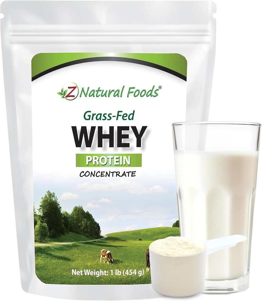 Z Natural Foods Grass-Fed Whey Protein Yoğunluğu - Yeni Zelanda'dan Temiz Whey Protein Tozu - Beslenme ve Fitness için Temel Amino Asitler ile Soğuk Süreçli, Unflavored, 1 lb