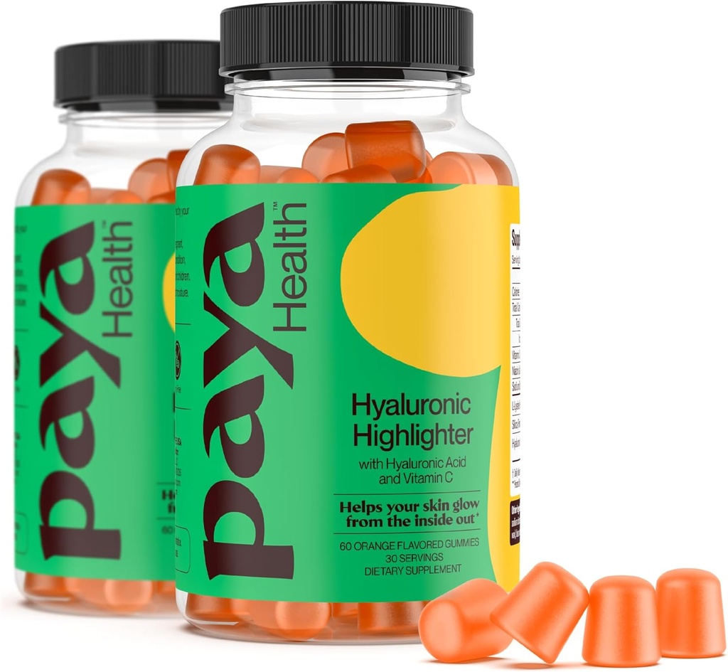 Hyaluronic Highlighter Skincare Gummies | Supports Brighter, Dewy, Plantp Skin | Vegan Hyaluronik Asit & Vitamin C Supplement | Non-GMO, Gelatin-Free, Orange Flavor, 60-Day Supply