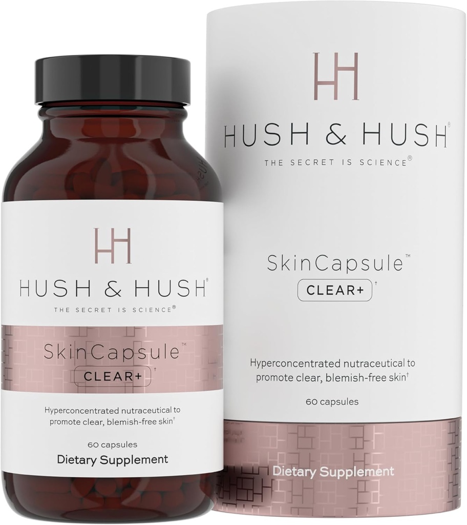 Hush & Hush SkinCapsuleTM Clear+, Skin Care Supplement, Vegan, Ane Tedavisi, Temiz Nutraceuticals Supplements That Contains A, Turmeric, Dandelion Root, çinko - 60 Capsules