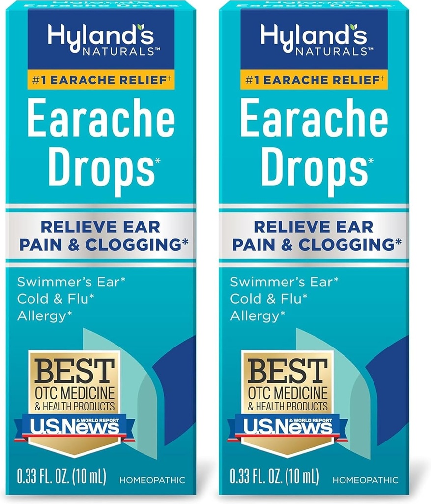 Hyland's Earache Drops, Natural Relief of Swimmer's Ear, Ψυχρό και Γρίπη, Αλλεργία Συμπτώματα, Ηλικίες 4 και πάνω: (2 Pack)