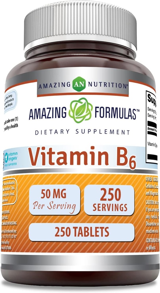 Amazing Formulas Vitamin B6 Pyridoksie 50mg 250 Tablet Tamam | GMO | Gluten Free | Made in USA