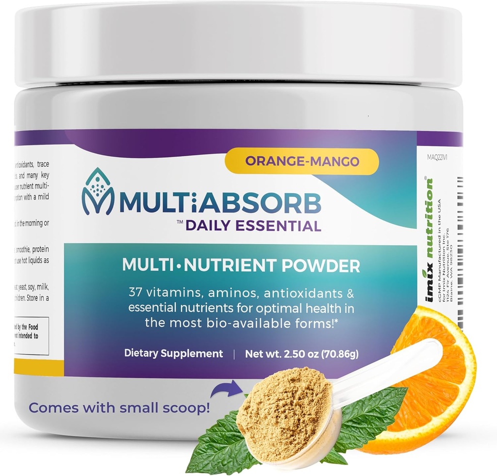 MultiAbsorb~Daily Essential, Multi-Nutrient Toz Optimal Sağlık, Vitaminler, Mineraller, Antioksiler, No Fillers veya Preservatives, Natural, Non-GMO, 30 Hizmetler (Orange-Mango)
