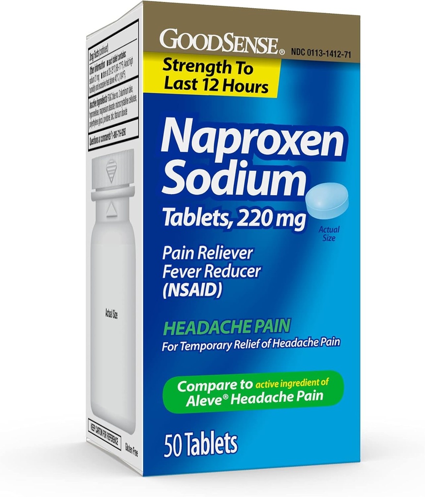 GoodSense Naproxen Δισκία νατρίου 220 Mg, Πονοκέφαλος Πόνος, Μπλε, 50 μέτρα