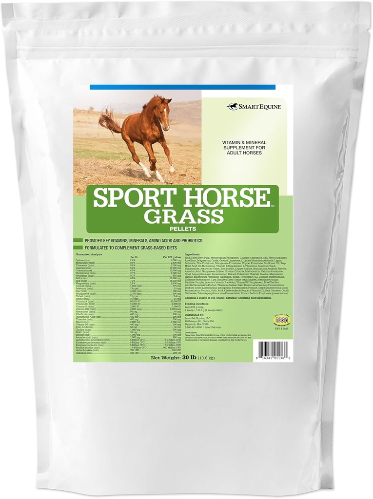 Sport Grass Pellets | Horse Probiyotiks, Prebiyotiks, Vitamins & Minerals, At Vitamini Sporcu Eşleri için Atı Vitamini | Kas Desteği için Amino Asitler | 30 lb Bag
