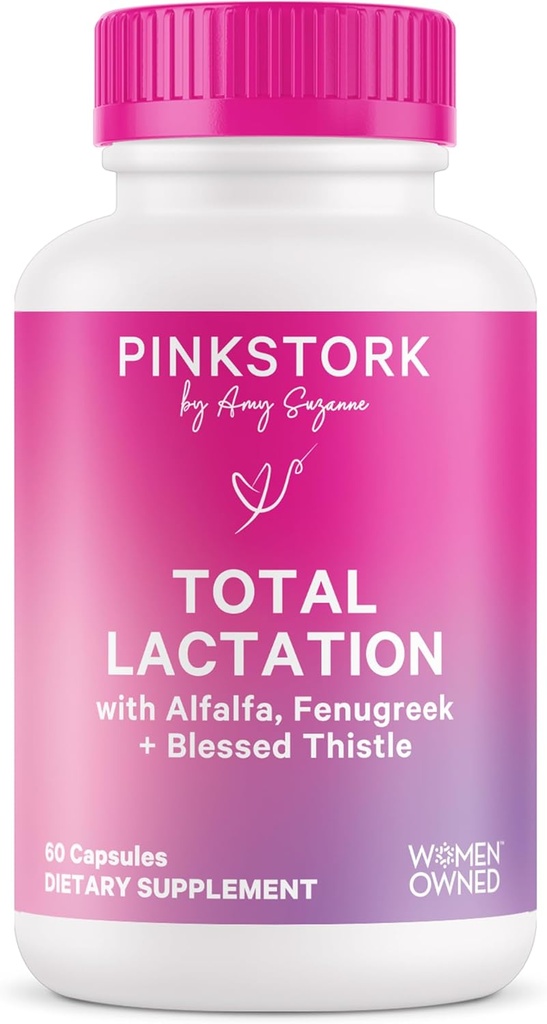 Blood Milk Supply için Pink Stork Total Lactation Supplement, Organik Fenugreek ve Alfalfa Emzirme, Süt Akışı ve Prodüksiyon, Postpartum Essentials - 60 Capsules