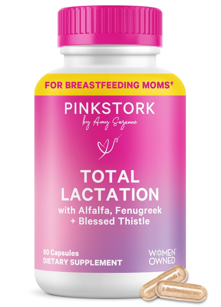 Blood Milk Supply için Pink Stork Total Lactation Supplement, Organik Fenugreek ve Alfalfa Emzirme, Süt Akışı ve Prodüksiyon, Postpartum Essentials - 60 Capsules