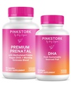 Pink Stork Premium Prenatal Duo: Premium Prenatal Vitamin + DHA, Kadınlar için Prenatal Probiyotikler, Omega 3 + Fish Oil, Prenatal Vitamin DHA ve Folic Acid, Women-Owned