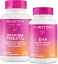 Pink Stork Premium Prenatal Duo: Premium Prenatal Vitamin + DHA, Kadınlar için Prenatal Probiyotikler, Omega 3 + Fish Oil, Prenatal Vitamin DHA ve Folic Acid, Women-Owned