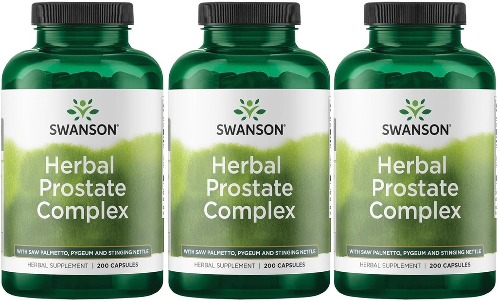 Swanson Herbal Prostate Complex - Ανδρικό συμπλήρωμα - Χαρακτηριστικά Pygeum, Saw Palmetto & Stinging Nettle - (200 κάψουλες) (3 Pack)
