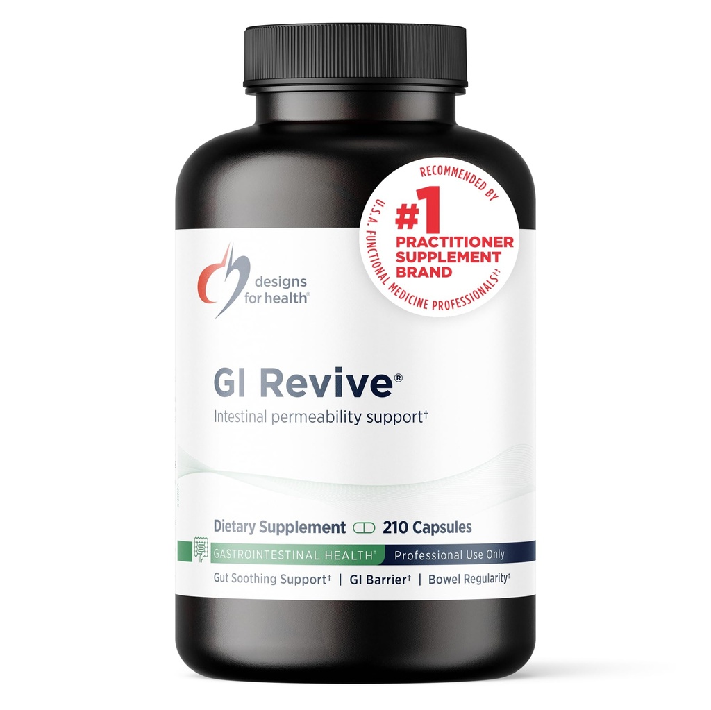 Designs for Health GI Revive - Slippery Elm Gut Health Support with Licorice Root, L-Glutamine + Zinc Carnosine - MSM, Marshmallow Root Powder + Okra Extract (210 κάψουλες)