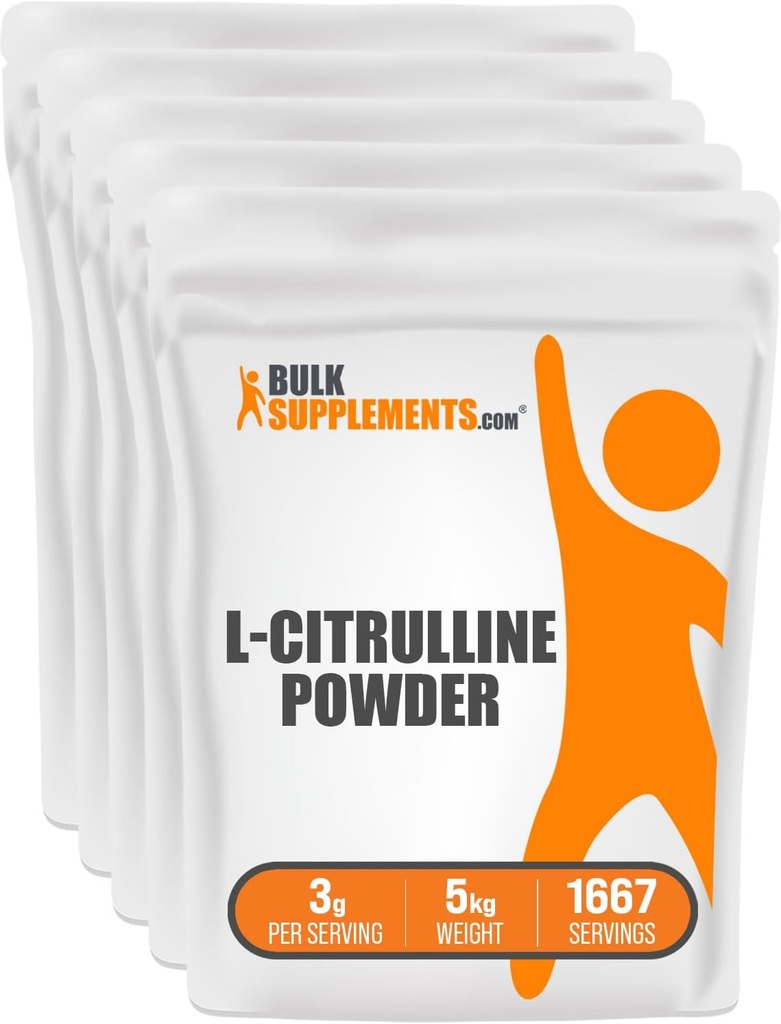 BulkSupplements.com L-Citrulline Toz - Citrulline Supplement, Nitrik Oksit Supplement - Unflavored & Gluten Free - 3g per Services, 1 kg (Pack of 5) (11 lbs)