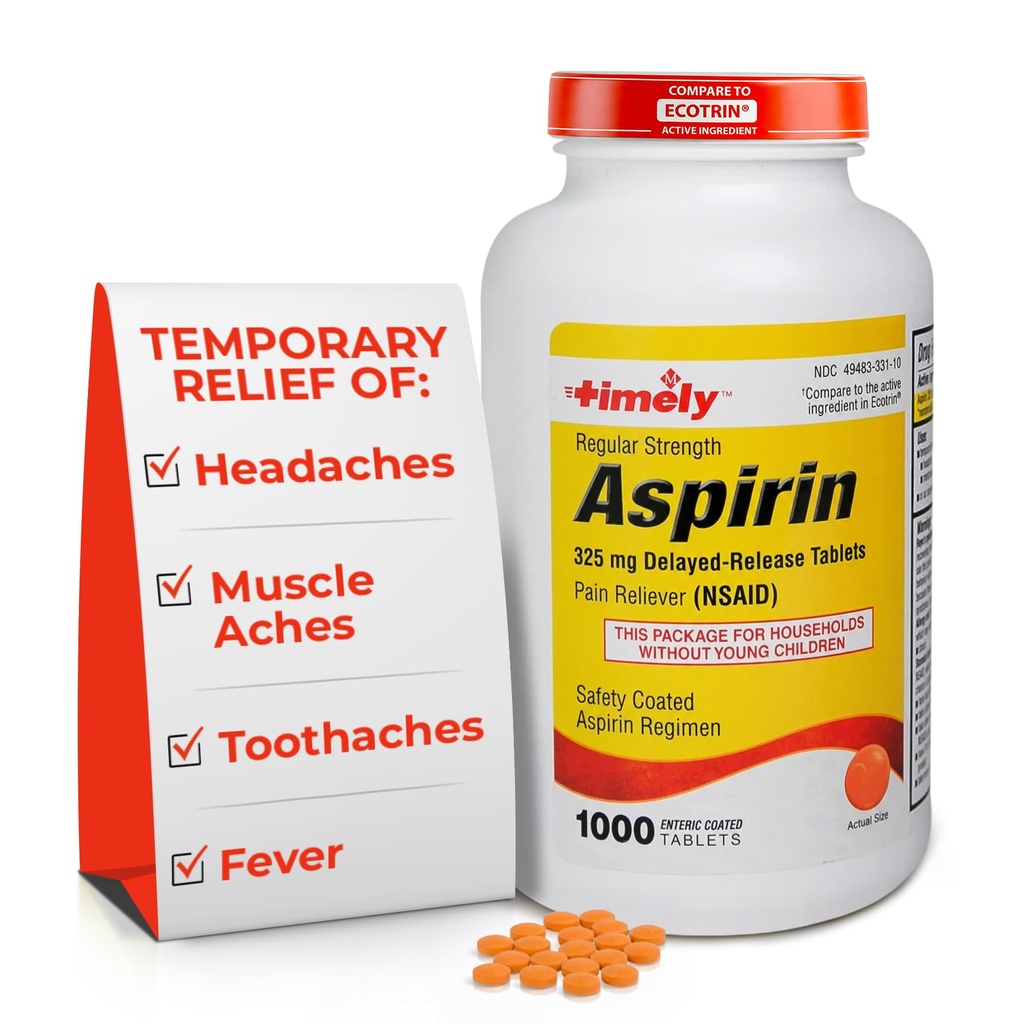 TIME-CAP LABS, INC. Zamanlı Düzenli Kuvvetli aspirin 325 mg - 1000 Kaplıca Tabletler - Ağrı Az Aches ve Pains için Tekrarlanabilir - ABD'de Made in USA