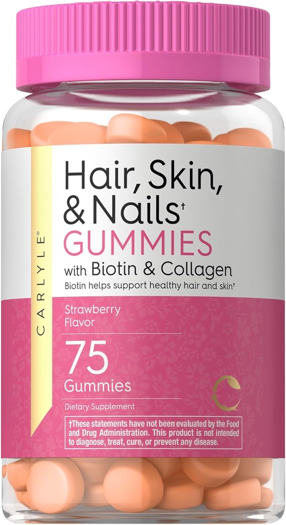 Carlyle δέρμα μαλλιών και νύχια Βιταμίνες 75 Gummies με Biotin και Collagen 