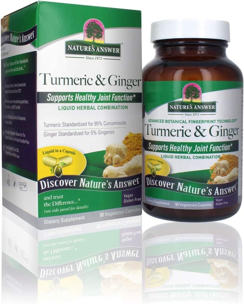 Nature's Answer Turmeric and Ginger Capsules 90 Count | Ortak Destek | Gluten-Free | Vegan | Single Count