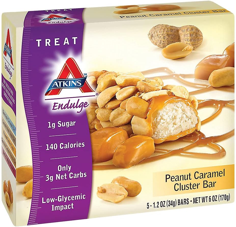 Atkins Peanut Caramel Cluster Bar, Dessert, High in Fiber, 3g Net Carb, 1g Sugar