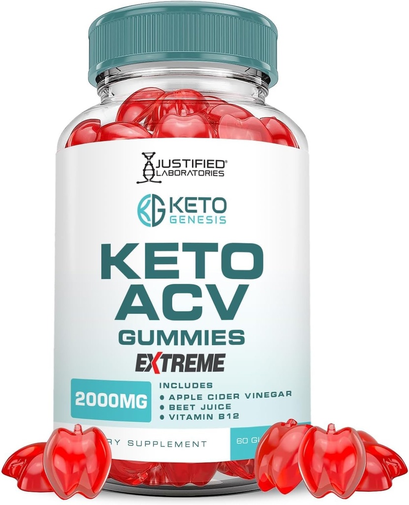 Justified Laboratories Keto Genesis Keto ACV Gummies Extreme 2000MG Keto Genesis Keto Gummies Advanced Formula Μηλίτη Ξίδι μήλου με σκόνη χυμού βόσκου B12 Vegan Non GMO 60 Gummys