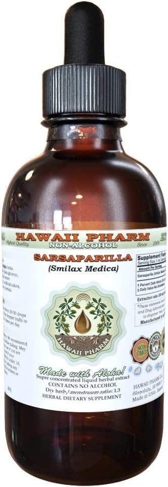 Sarsaparilla Alcohol-Free Liquid Extract, Sarsaparilla (Smilax Medica) Αποξηραμένη ρίζα Γλυκερίτης Φυσικό βοτανικό συμπλήρωμα, Χαβάη Pharm, ΗΠΑ 2 fl.oz
