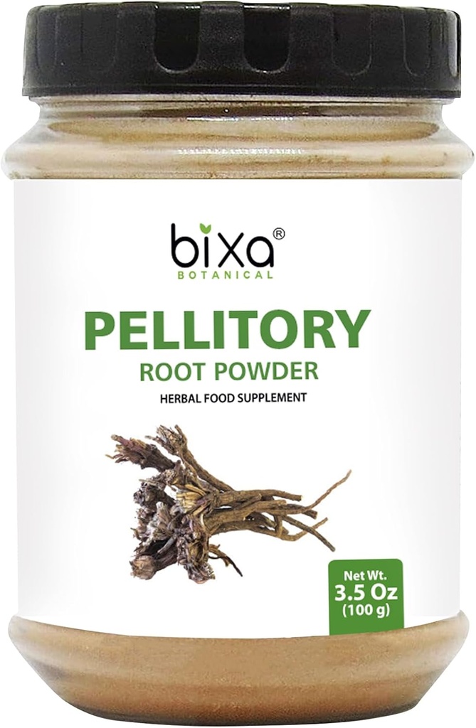 bixa BOTANICAL Pellitory Root Powder | Anacyclus Pyrethrum/Akarkara | Ayurvedic Herbal Supplement | Gluten Free, Non-GMO, Steam Treated, Vegan, 100% Pure (3.5 Ounce (Pack of 1), Pellitory Root Powder)
