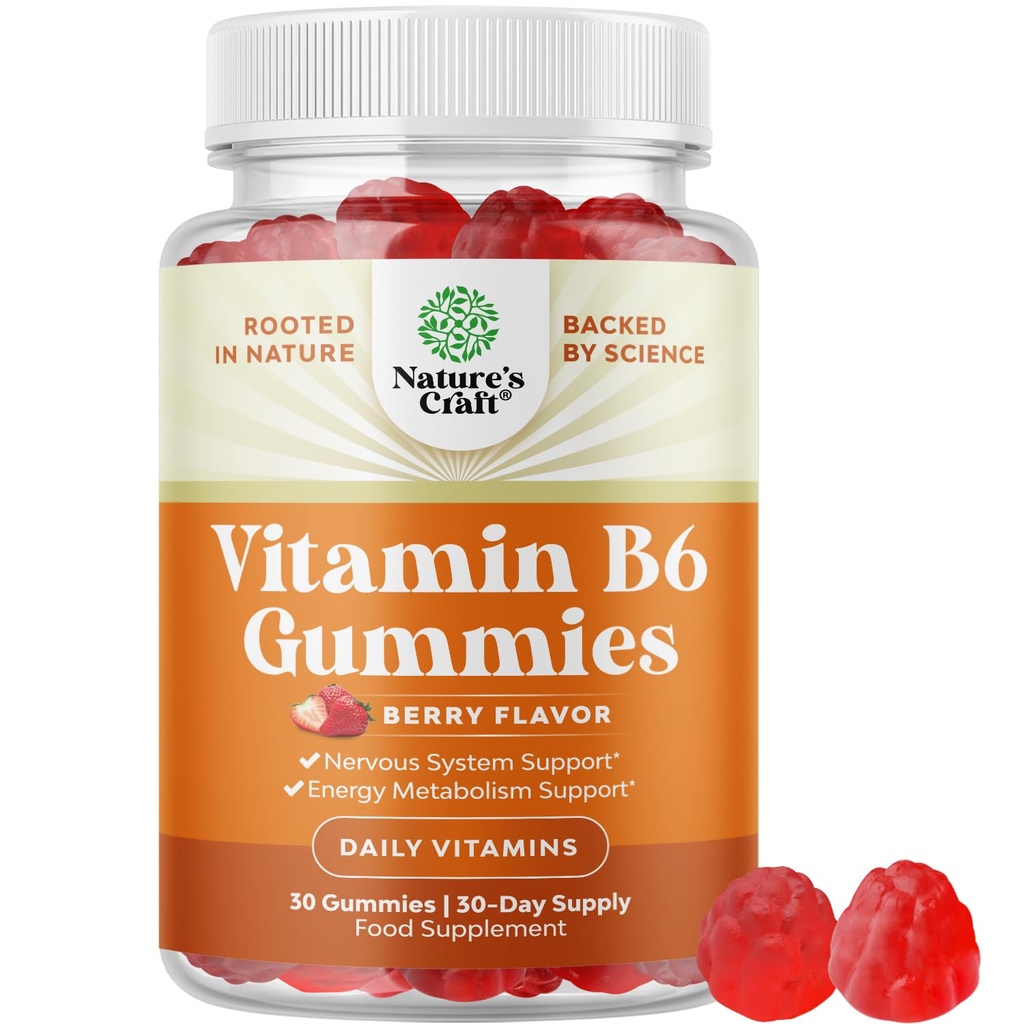 Yetişkinler için Potent Vitamin B6 Gummies - Potent Vitamin B Komplek Supplements for Men & Women for Nervous System Support Mood & Immune System - Vegan Pyridoksie Chews for Energy & Metabolis - 30 Ct