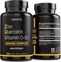 Çinko Quercetin 500 mg C Vitamin D3 Bromelain Immune Support High Potency Quercetin çinko Tamam ZQV by SPARTIS (120-Caps'ta 1 Şişe paketi)