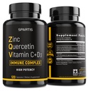 Çinko Quercetin 500 mg C Vitamin D3 Bromelain Immune Support High Potency Quercetin çinko Tamam ZQV by SPARTIS (120-Caps'ta 1 Şişe paketi)