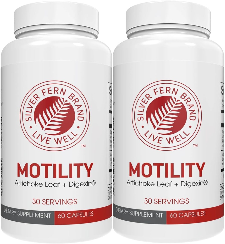 Silver Fern Brand Motility- Non-Laxative Constipation and Slow Motility Boost - 120 Capsules, 60 Day Supply - Contains Artichoke Leaf, Tender Okra Pods, & Winter Cherry